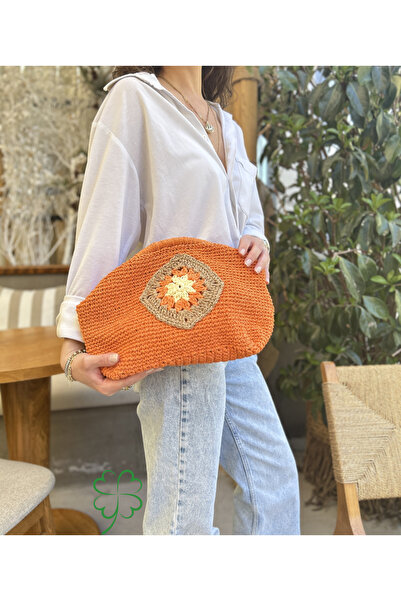 ByTooche İris Burslu Astarlı Lacivert Kağıt Ip Çanta , Örgü Clutch, El Çantas...