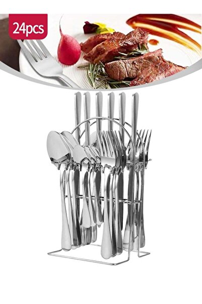 Generic 24-Piece Premium Stainless Steel Cutlery Set with Upright Stand, 6x S...