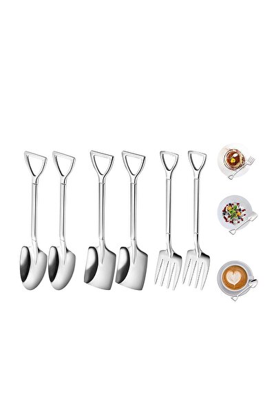 Generic 6 Pcs Stainless Steel Coffee Latte Spoon, Shovel Spoon and Fork Set I...