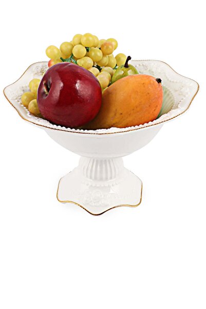 Generic LIFE SMILE Round Bone China Serving Bowl With Gold Stand - Fruit Bask...