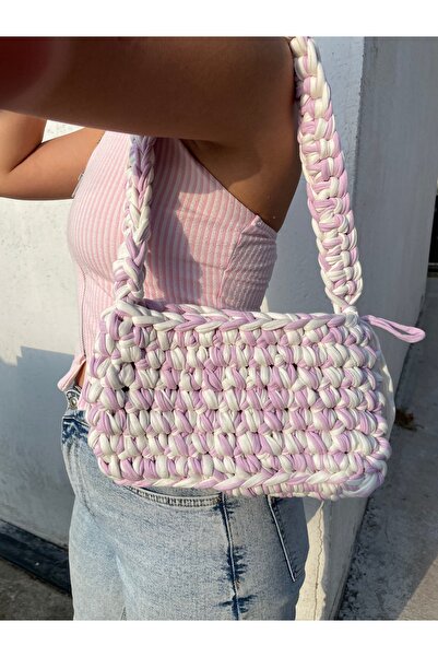 Mita Özel Tasarım El Yapımı Lila&Beyaz Kol Kadın Çanta