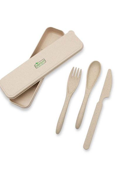 Generic Beram Wheat Straw Cutlery Set, Daily Use Tableware, Set of 3 with Travel Case, Portable Flatware