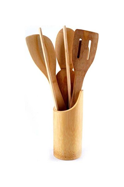 Generic 6-Piece Wooden Cutlery Set With Spoon Holder Beige/ Brown Beige/ Brown