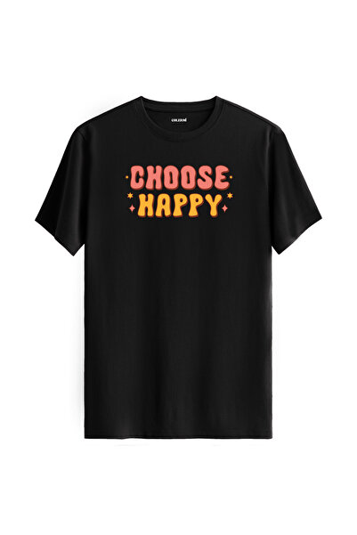 Colermi تي شيرت مكتوب عليه "اختر السعادة" مصنوع من القطن بنسبة 100%