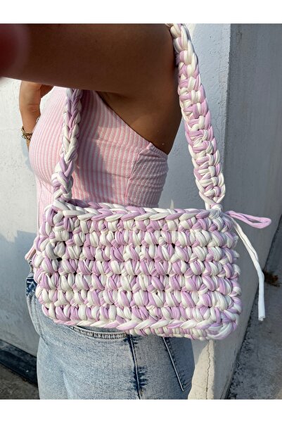 Mita Özel Tasarım El Yapımı Lila&Beyaz Kol Kadın Çanta