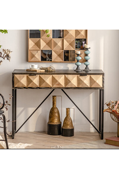 Vi Markets Wooden console - two drawers, rustic design - iron bases