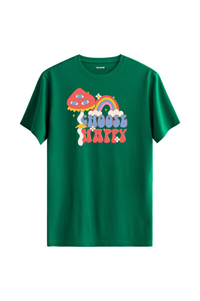 Colermi تي شيرت مطبوع عليه فطر ريترو وقوس قزح "اختر السعادة" للجنسين