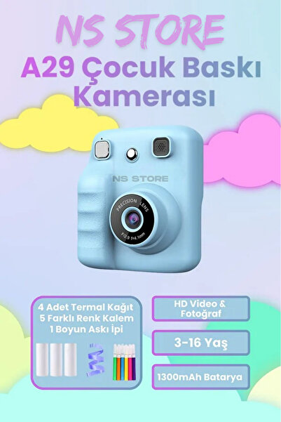 NS Store Termal Yazıcılı Çocuk Kamerası | Dijital Fotoğraf Makinesi, HD Video Kayıt