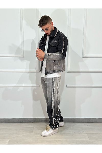 Urban Collection Men's black/gray ripped and fringed jeans set