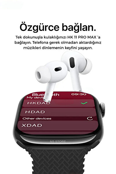 NS Store HK11 Pro Max Akıllı Saat | AMOLED Ekran, Tüm Telefonlara Uyumlu, Kordon Hediyeli, Yeni 11 Serisi