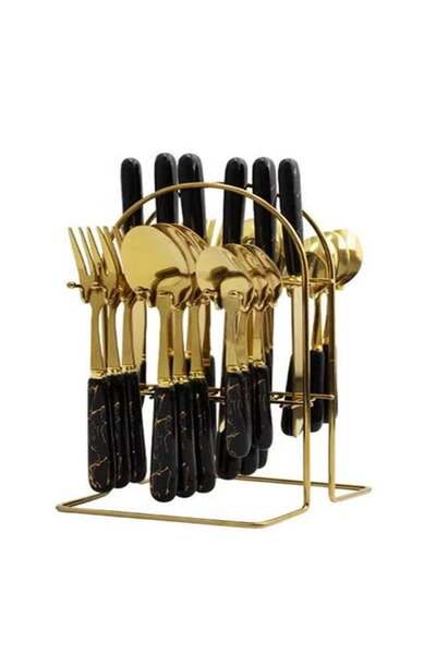 Generic 24 Piece Stainless Steel Hanging Cutlery Set with Stand for 6 People ...