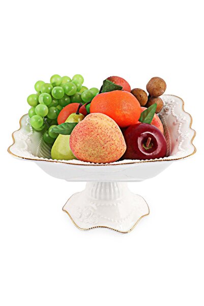 Generic LIFE SMILE Round Bone China Serving Bowl With Gold Stand - Fruit Bask...