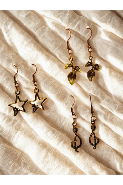 ayrestyle Set of 3 Women's Earrings - Zamak Plated Earrings |   Star, Musical Note (Left Key), Leaf Authentic Motif Earrings