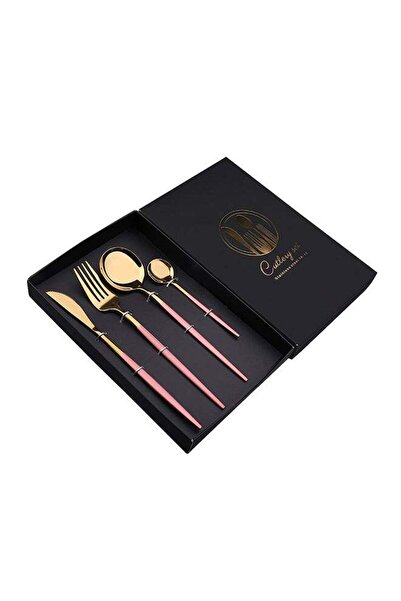 Generic 4-Piece Simple Design Cutlery Gift Set Pink/Gold 25x16x 3.5cm