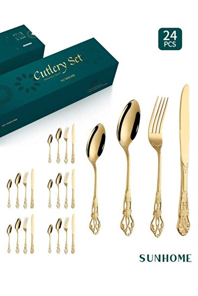 Generic SUNHOME 24-Piece Stainless Steel Cutlery Set Kitchen Utensil Set West...