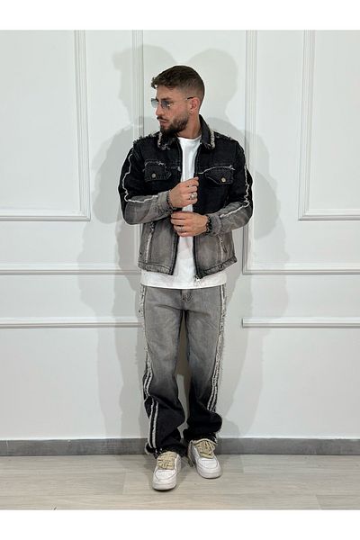 Urban Collection Men's black/gray ripped and fringed jeans set