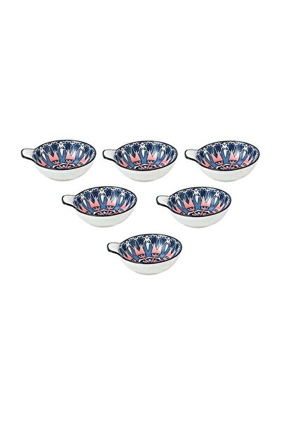 Generic 6-Piece Hand-Painted Bowl With Handle Dark Blue/White 11.2x9.5x4cm