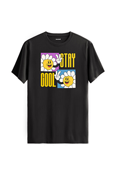 Colermi تي شيرت بتصميم شخصية زهرة مبتسمة Stay Cool