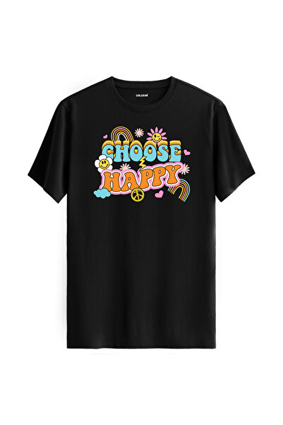 Colermi تي شيرت "اختر السعادة" للجنسين بتصميم قوس قزح والابتسامة
