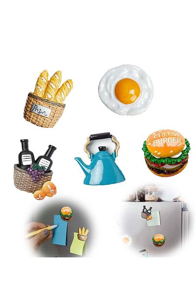 Generic 3D Fun Food Refrigerator Magnets - Decorative Simulated Food Ornaments & Message Stickers for Refri