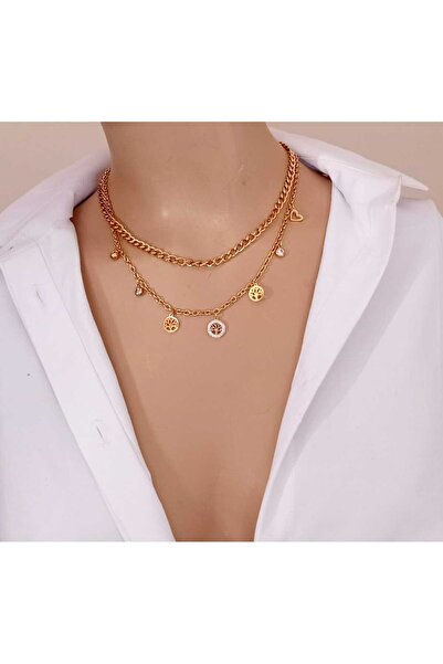 shop قلادة من الفولاذ 316L بصفين مع تفاصيل شجرة الحياة والقلب