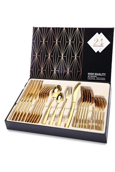Generic Stainless Steel Cutlery Set, 24-Piece Set of Golden Tableware Western...