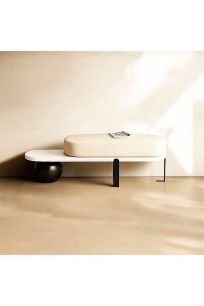 Puffi Baby Design BEYAZ siyah ayaklı modern bench puf (100 CM)