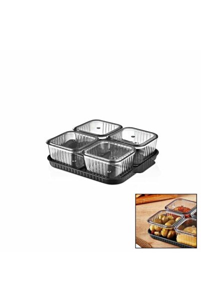 Evvano 4 Bölmeli Akrilik Pratik Sızdırmaz Kapaklı Tepsili Kahvaltılık Seti