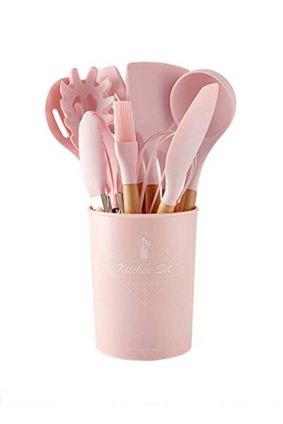 Generic BORTONY 12 Piece Barreled Cooking Utensils Set With Wooden Handle Pink/Brown