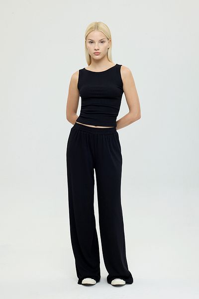 SHEISMONO Soft Rib Straight Cut Loose Trousers Black
