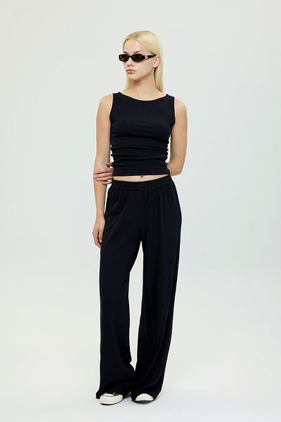 SHEISMONO Soft Rib Straight Cut Loose Trousers Black