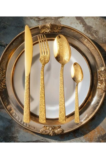 Generic 4-Piece Cutlery Set (Knife, Fork, Spoon)，Stainless Steel, Gold Color,...