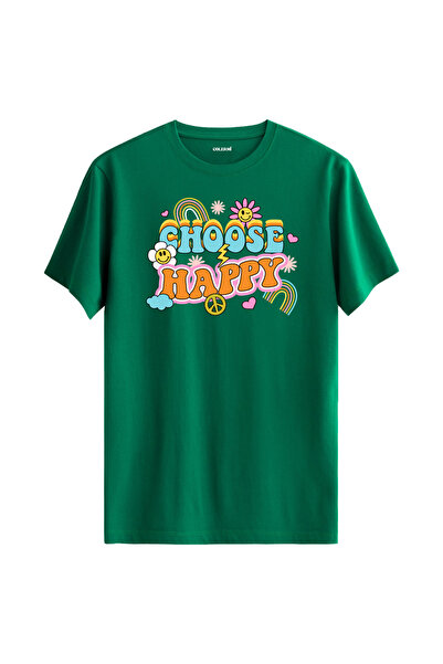 Colermi تي شيرت "اختر السعادة" للجنسين بتصميم قوس قزح والابتسامة