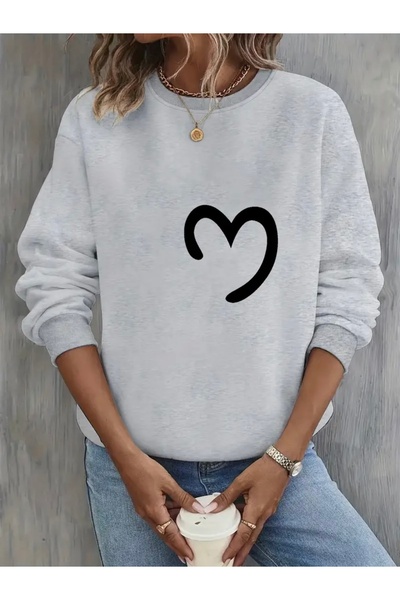 FUFLUNS سويت شيرت برقبة دائرية للجنسين للنساء/الرجال مطبوع بنصف قلب