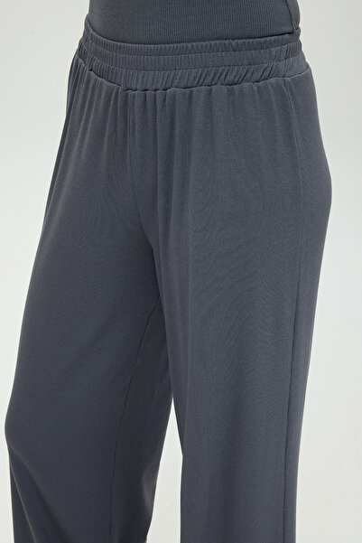 SHEISMONO Soft Rib Düz Kesim Bol Pantolon Füme