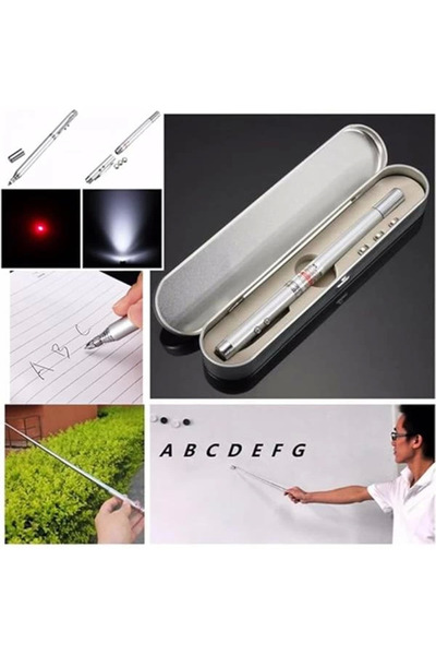 AyrStore Metal Kutulu Kırmızı Lazerli, Led Işıklı Mıknatıslı Pointer Kalemi İşaretçi Uzayabilen Sunum Çubuğu