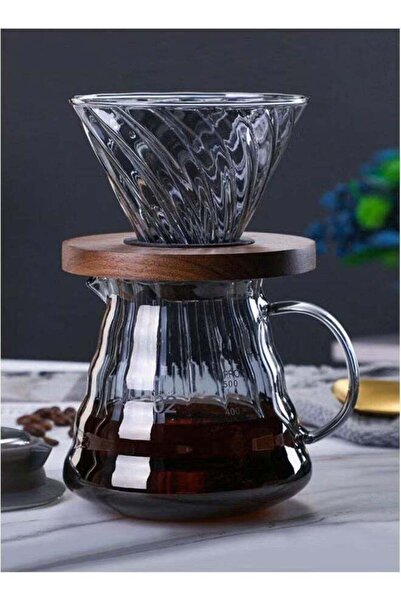 Generic ماكينة صنع القهوة هومستار V60 مع فلتر، طقم من 3 قطع، وعاء شفاف 600 مل، زجاجي، رمادي