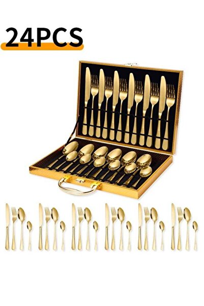 Generic 24-Piece Gold Stainless Steel Cutlery Set - Food-Grade Steel with PVD...