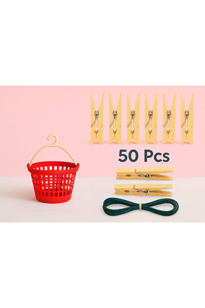 Metler سلة ملقط على شكل قلب + 50 مسمار خشبي + حبل فولاذي بطول 10 أمتار |   مج...