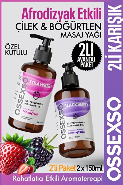 OSSEXSO Böğürtlen & Çilek Aromalı Yenilebilir Masaj Yağı 2x150 ml – Aromatera...