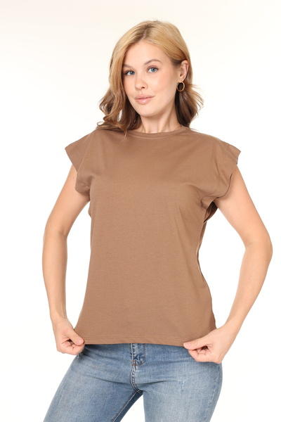 Tight Lady 100% Cotton Women's Mink Wadding Look Underarm Piece Bat Crew Neck T-Shirt