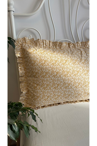 Decamor home مجموعة من 2 غطاء وسادة قطني مكشكش باللون الأصفر الإكرو
