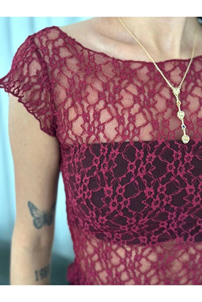 bysoca Bluză crop transparentă din dantelă Fisto croială asimetrică cu decolt...