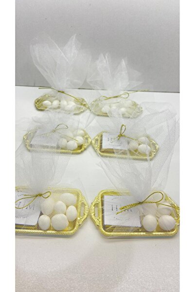 Defne Sepeti Mini Gümüş Renk Tepsi Çikolata Badem Şekerli Söz Düğün Nikah Mev...