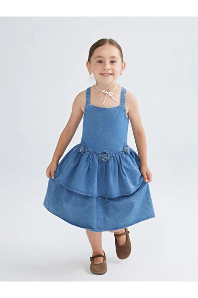 LC Waikiki Quality Parts from Çelebi Store |   Girl's Jean Dress with Flower Appliques