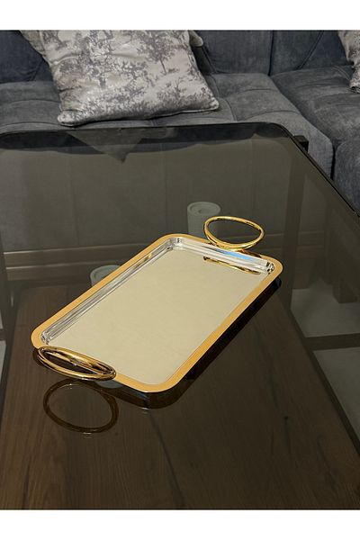 aljahwari Rectangular dessert serving tray with round handle, size 31*18 cm