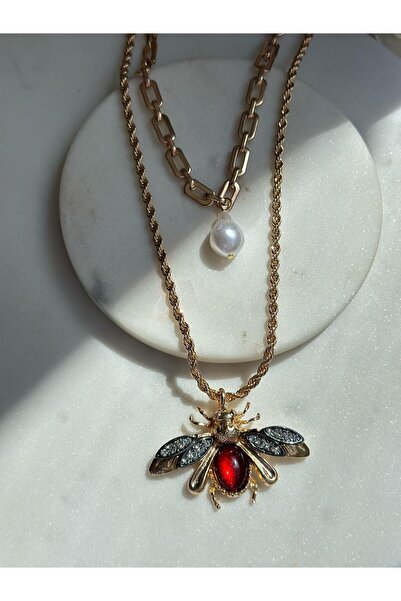 Sena 2-Piece Pearl and Bear Detail Design Necklace