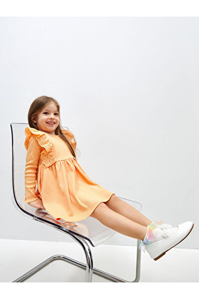 LC Waikiki فستان MG TRENDEN برتقالي اللون برقبة دائرية وأكمام طويلة للفتيات ا...