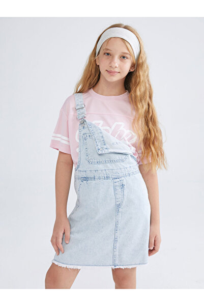 LC Waikiki GiyÇık Store den Mavi Kare Yaka Kız Çocuk Jean Salopet Elbise