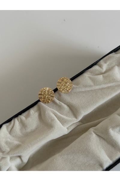 MİOSA Altın Kaplama Kabartmalı Sade Çiçek Küpe